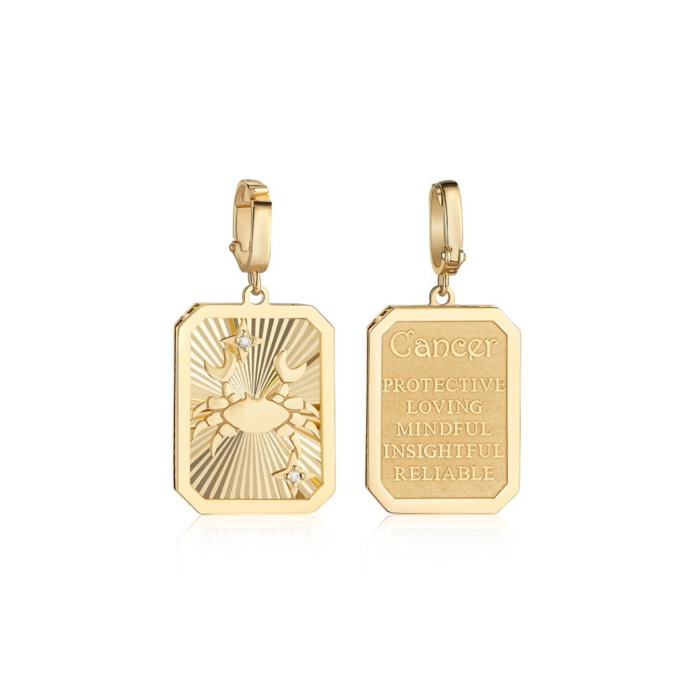 Cancer Zodiac Engraved Gold and Diamond Pendant