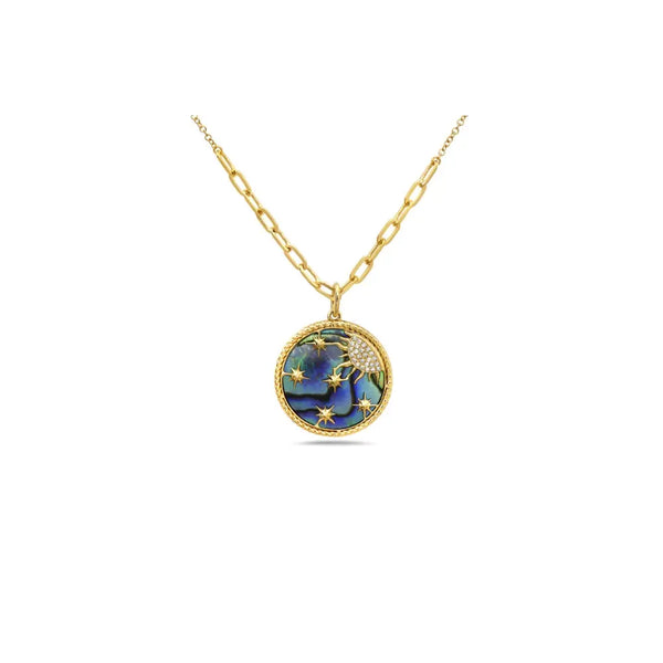 Celestial Abalone Pendant Necklace with Diamonds | 14K Gold | JJ Jewelry Miami