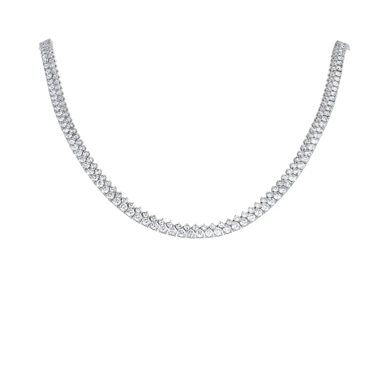 Claudia Double Row Diamond Tennis Necklace 14K White Gold | JJ Jewelry Miami
