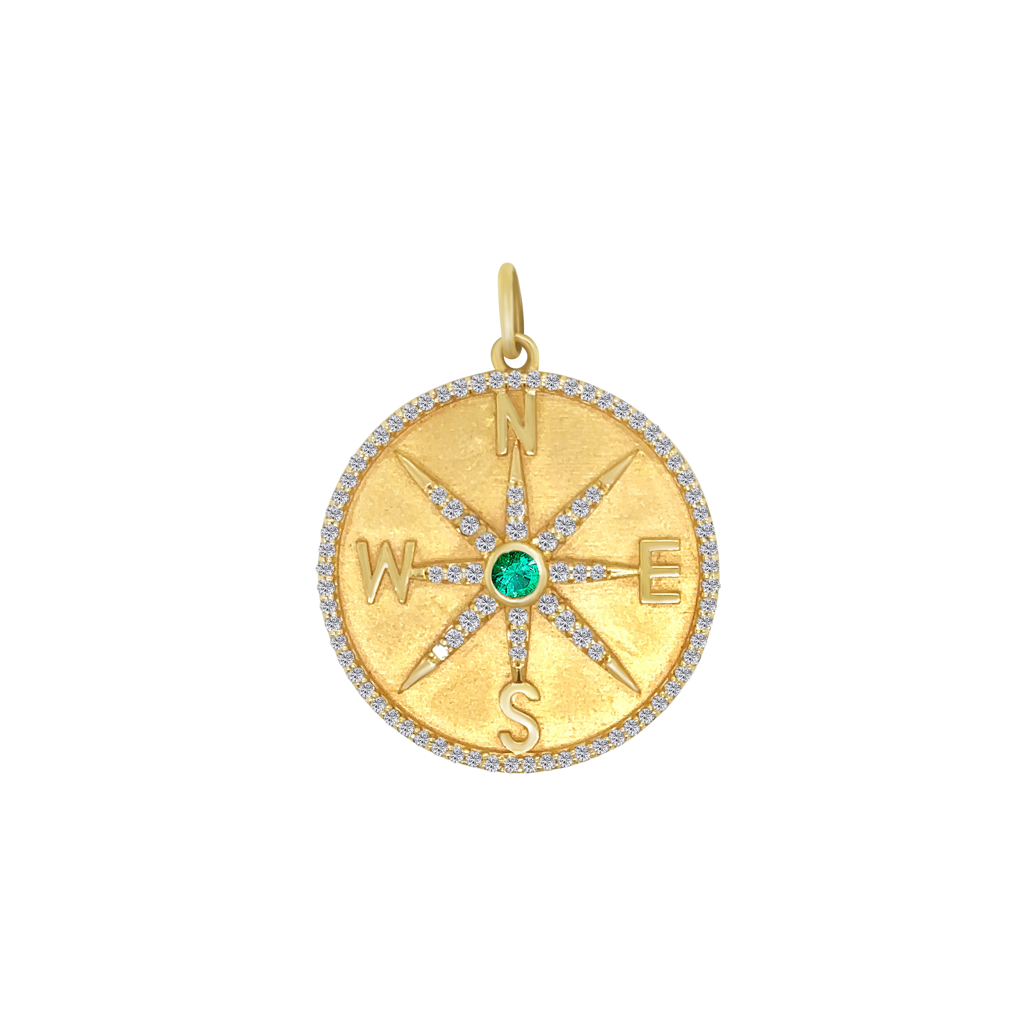 Compass Diamond and Emerald Pendant