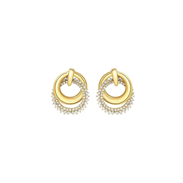 Crossover Circle Pavé Diamond Earrings in 18K Yellow Gold | JJ Jewelry Miami
