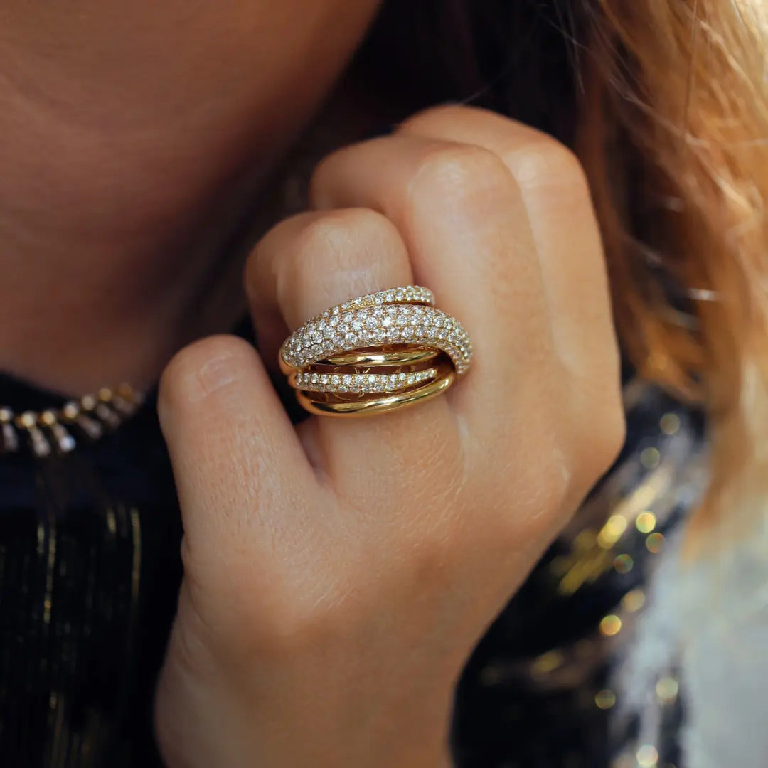 Crossover Yellow Gold Diamond Ring Princess Jewelry Shop