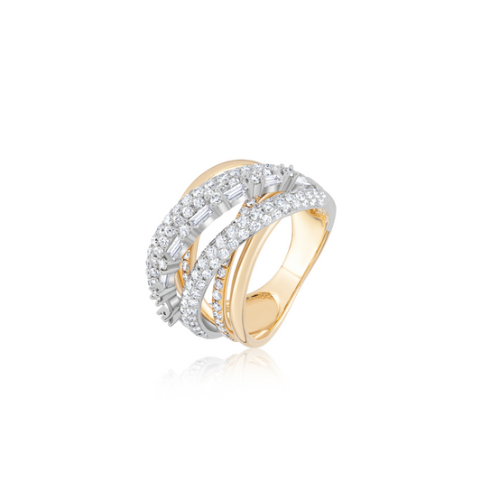 Crossover White Yellow Gold Diamond Ring