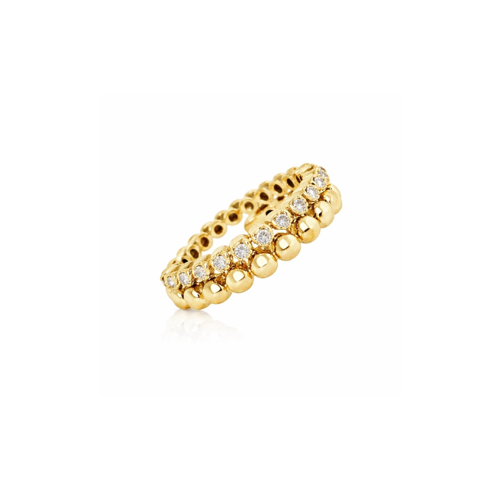 Diamond Beaded Flexible Stackable Ring in 14K Yellow or White Gold