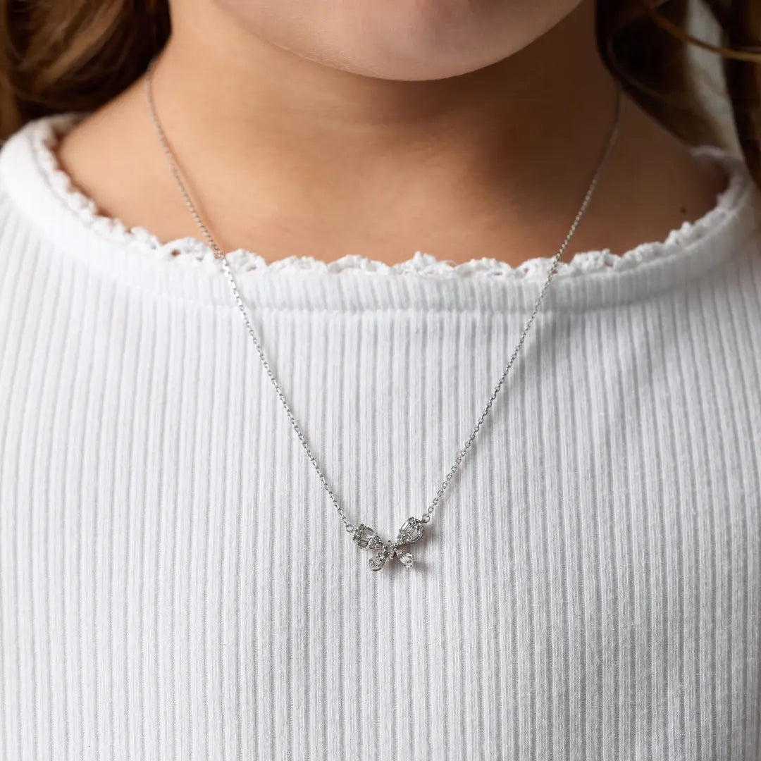Diamond Butterfly Pendant Necklace in 18K White Gold, view 1 | JJ Jewelry Miami