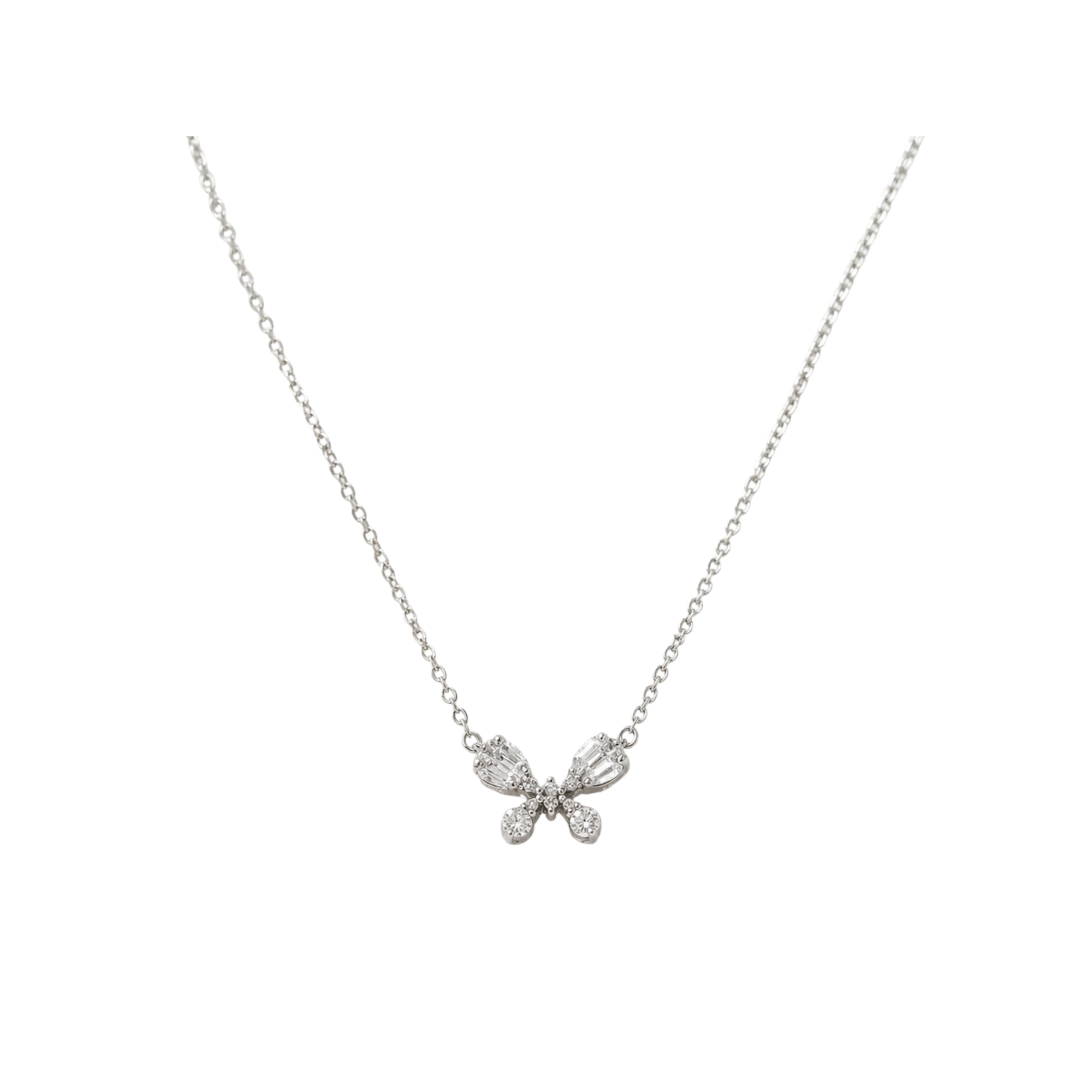 Diamond Butterfly Pendant Necklace in 18K White Gold