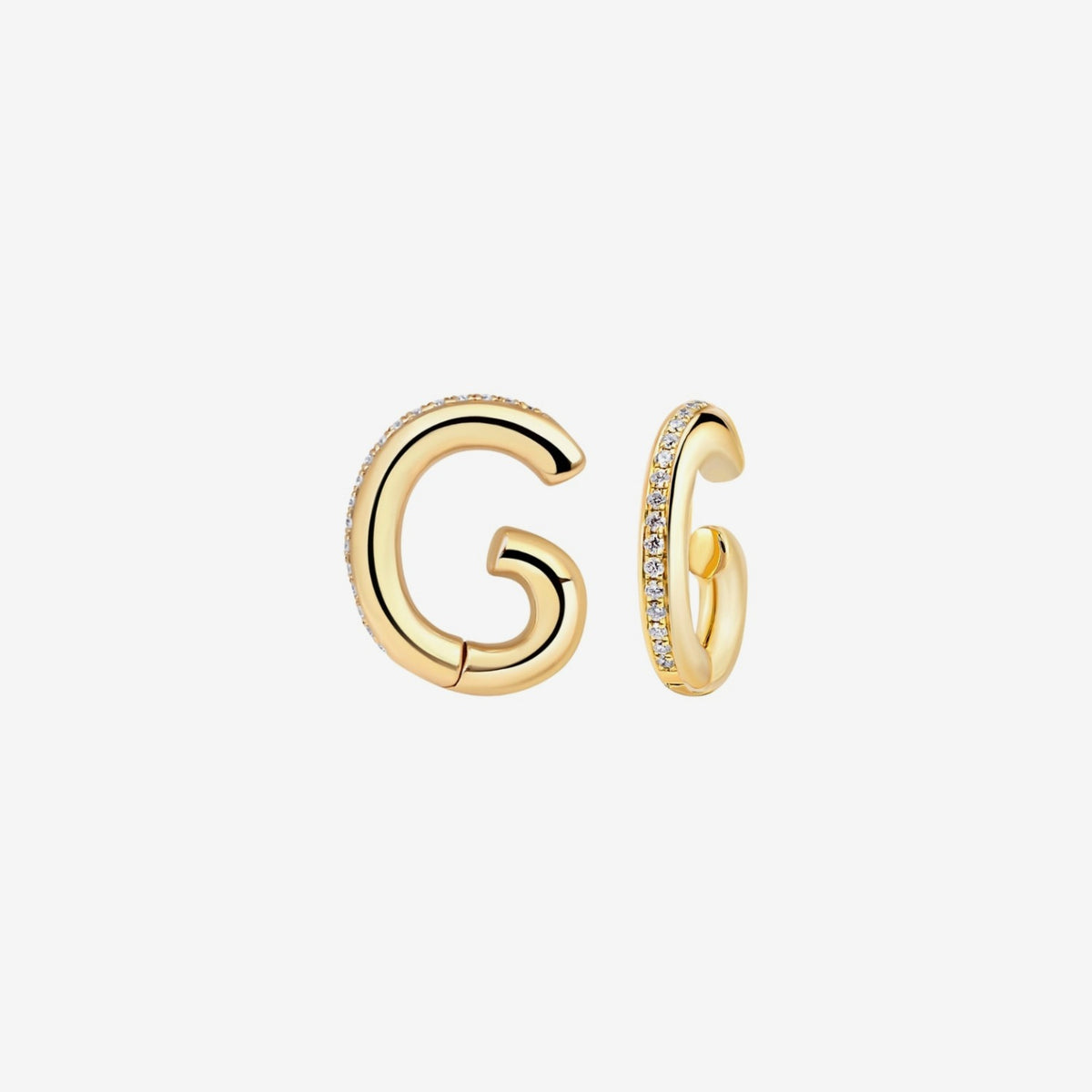 Diamond Circle Ear Cuff in 18K Yellow Gold, gray background | JJ Jewelry Miami