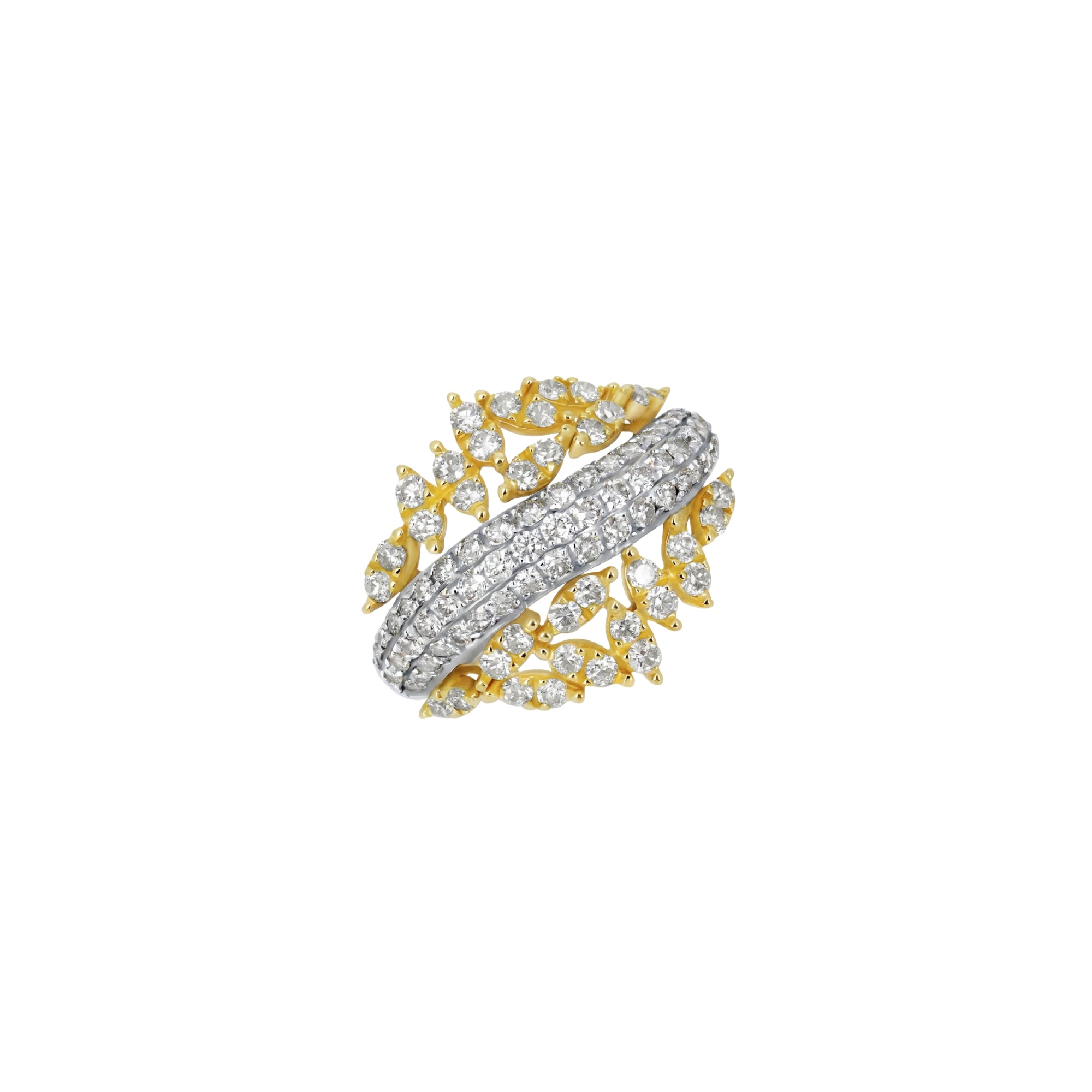 Diamond Crown Ring in 18K White & Yellow Gold | JJ Jewelry Miami