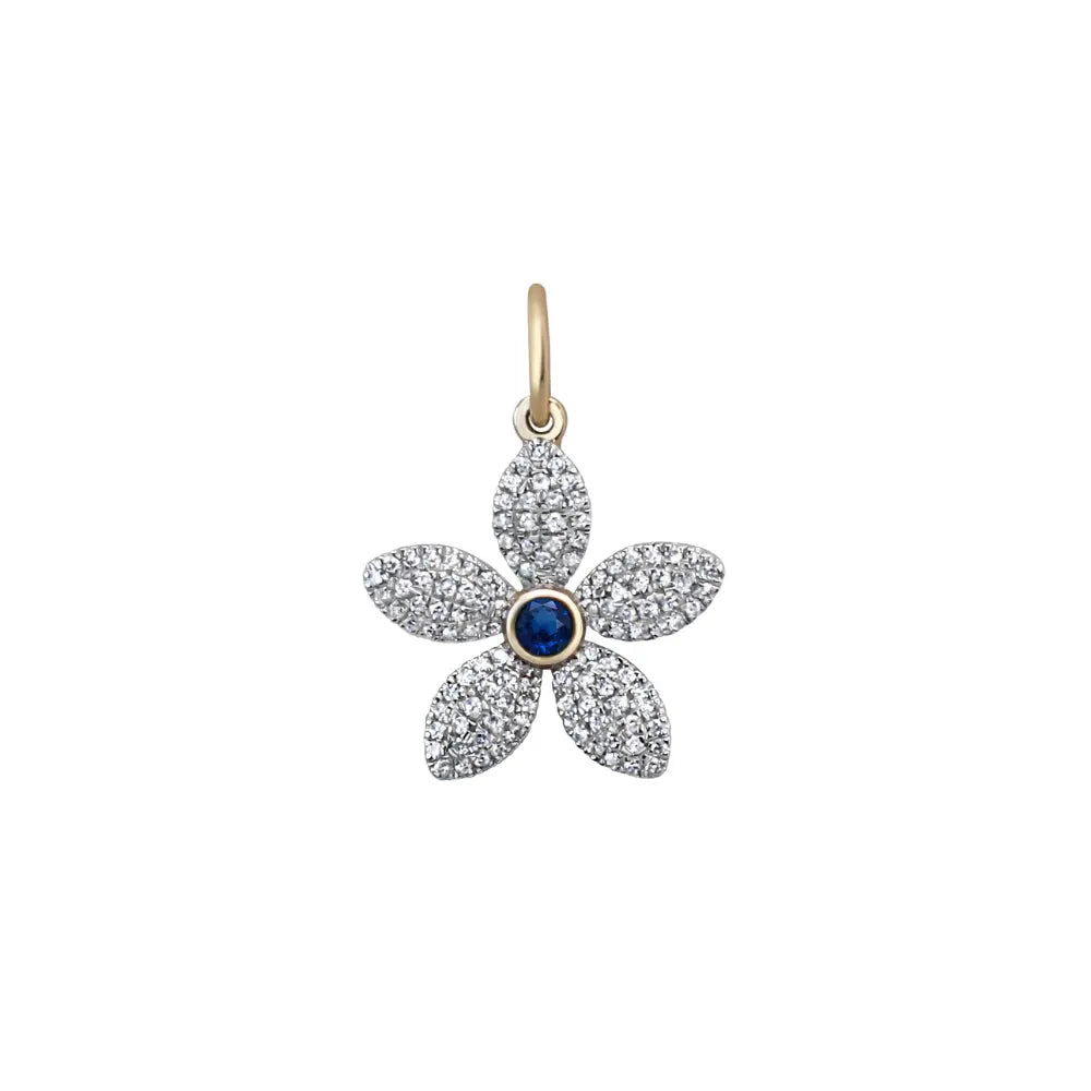 Diamond Flower Charm with Sapphire or Emerald | JJ Jewelry Miami