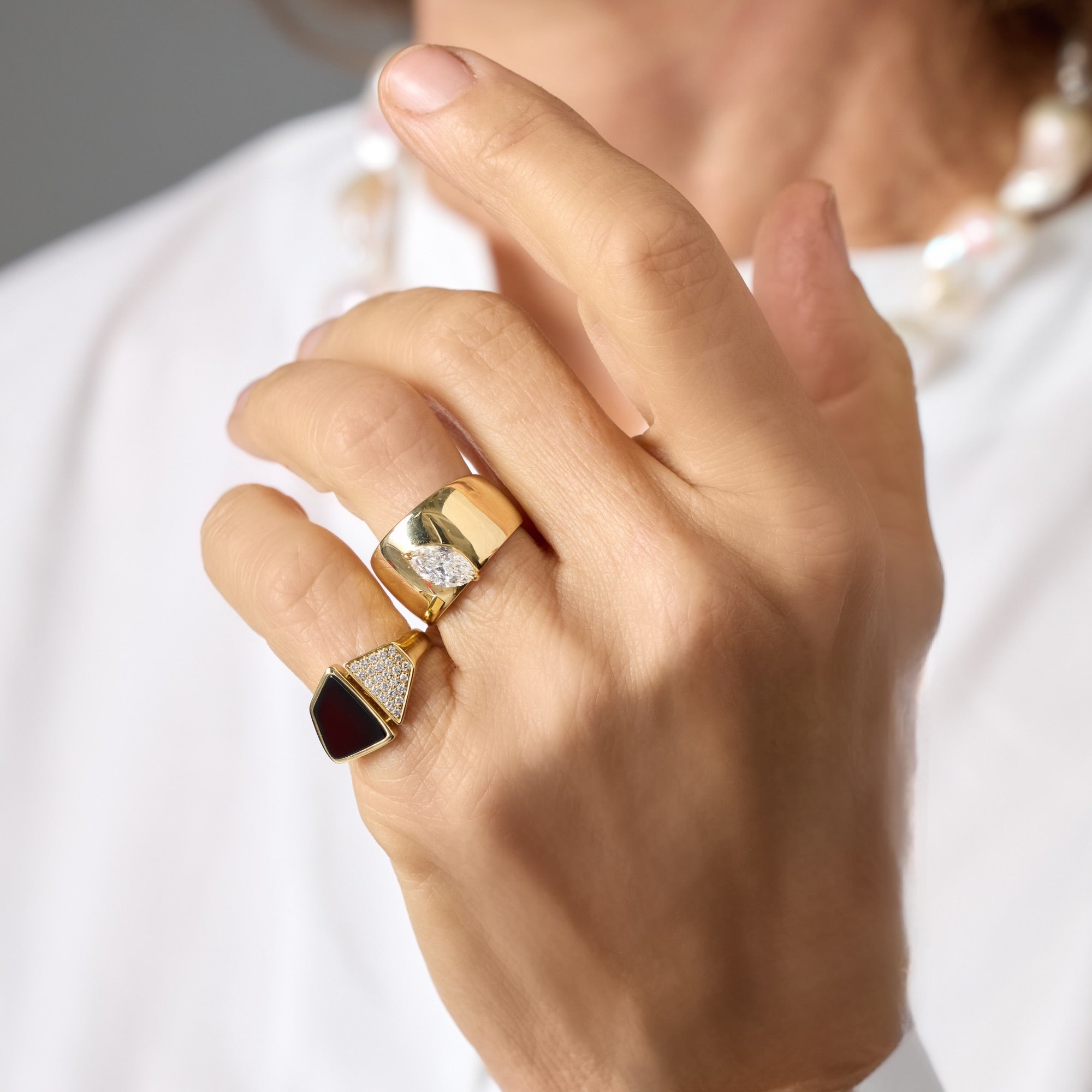 Horizontal Marquise Diamond Ring in 18K Yellow Gold