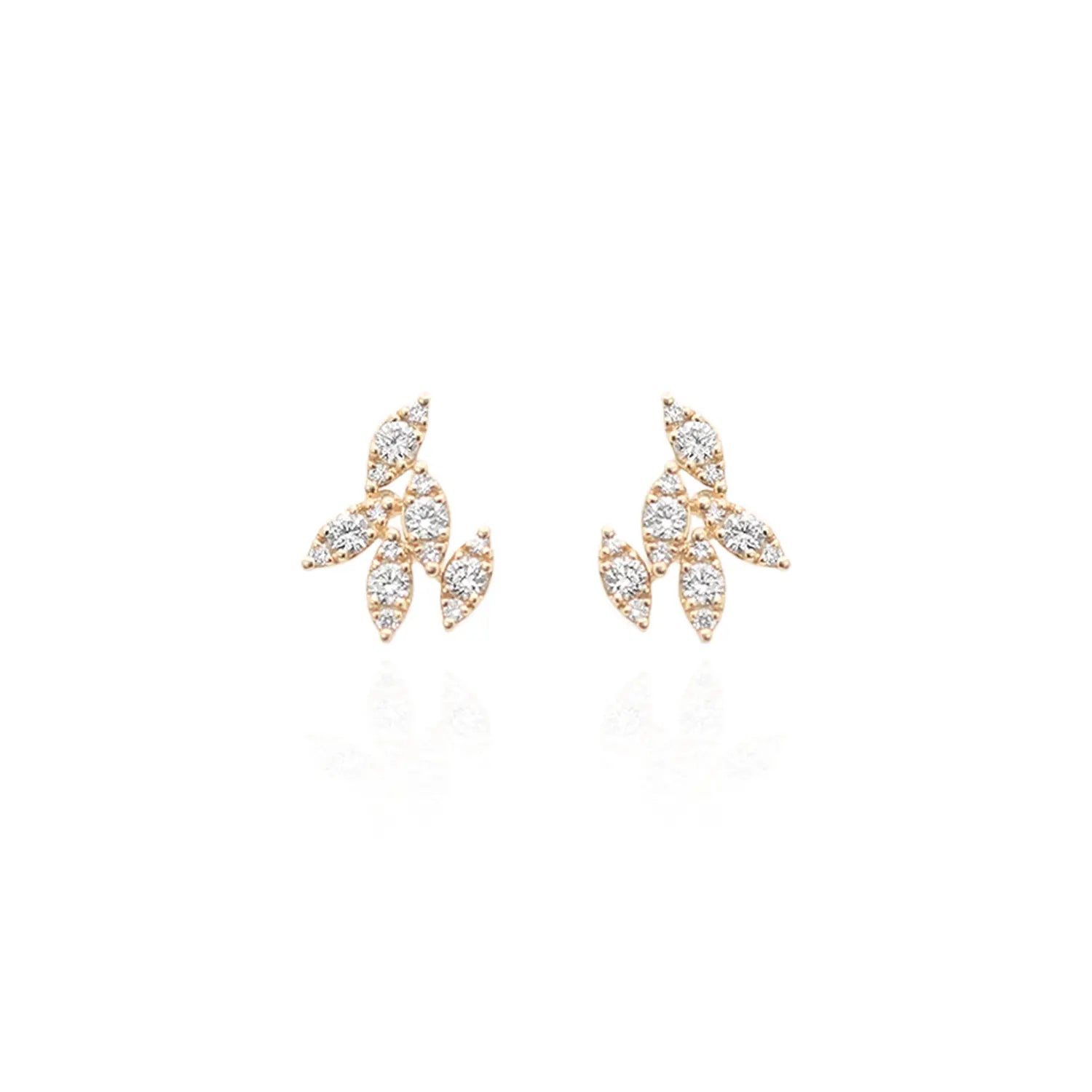 Diamond Leaf Stud Earrings in 18K Gold | JJ Jewelry Miami