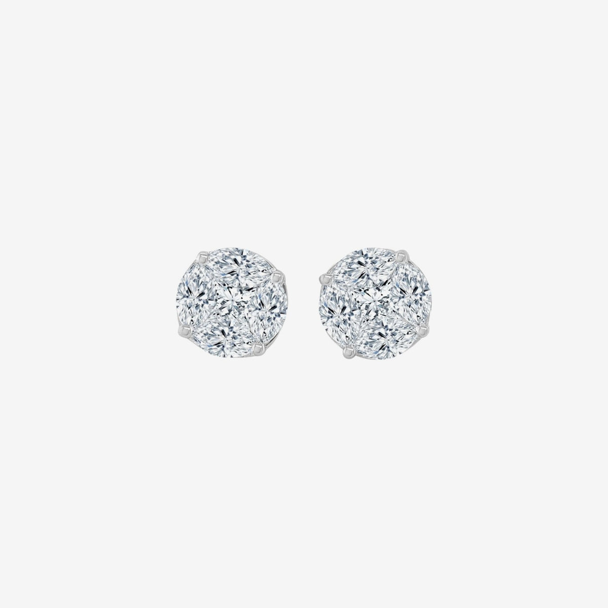 Diamond Miracle Mosaic Stud Earrings in 18K White Gold, gray background | JJ Jewelry Miami