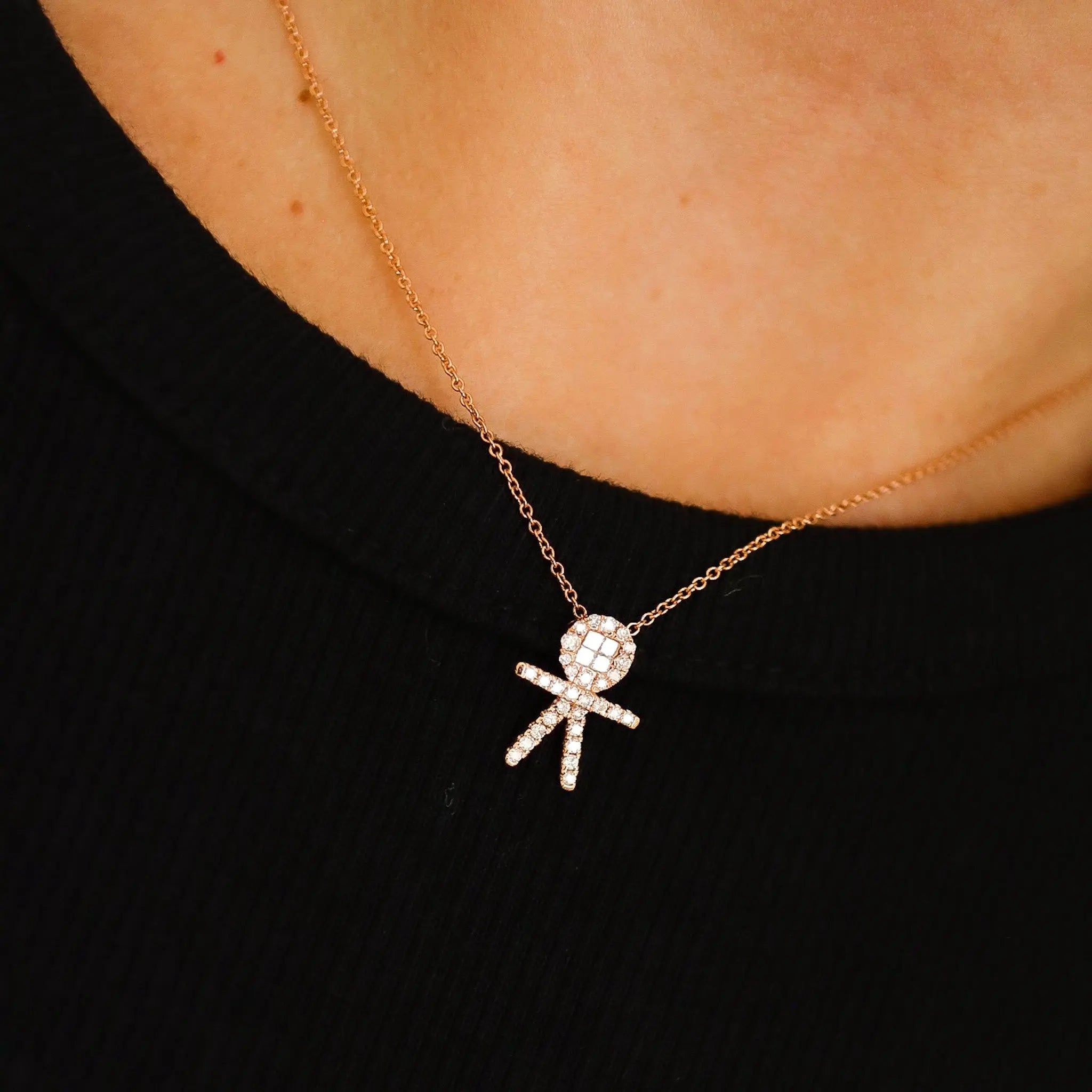 Diamond Pavé Boy Pendant Necklace in 18K Gold | JJ Jewelry Miami