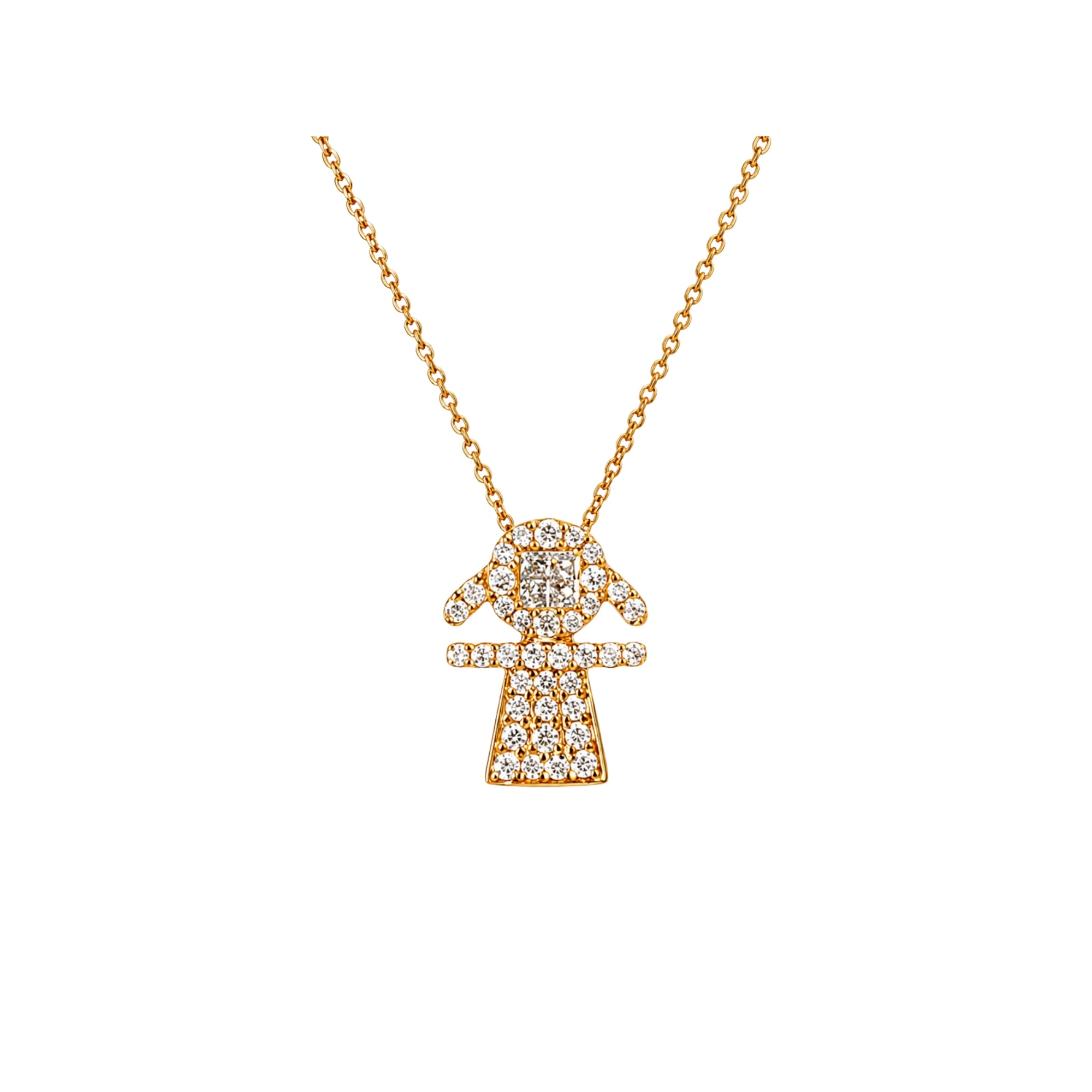 Diamond Pavé Girl Silhouette Pendant Necklace in 18K Gold