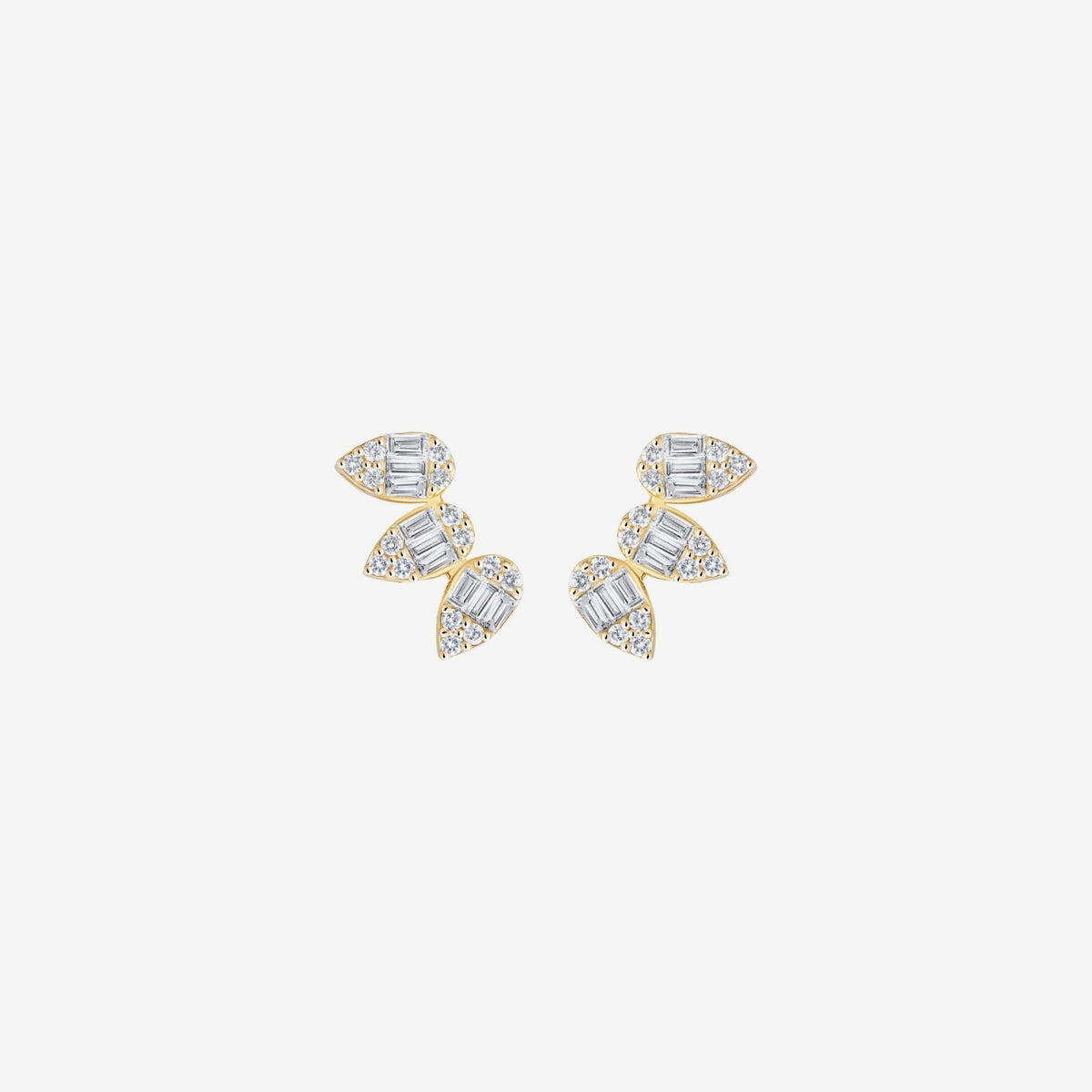 Diamond Petal Ear Crawlers in 14K Yellow Gold, gray background | JJ Jewelry Miami