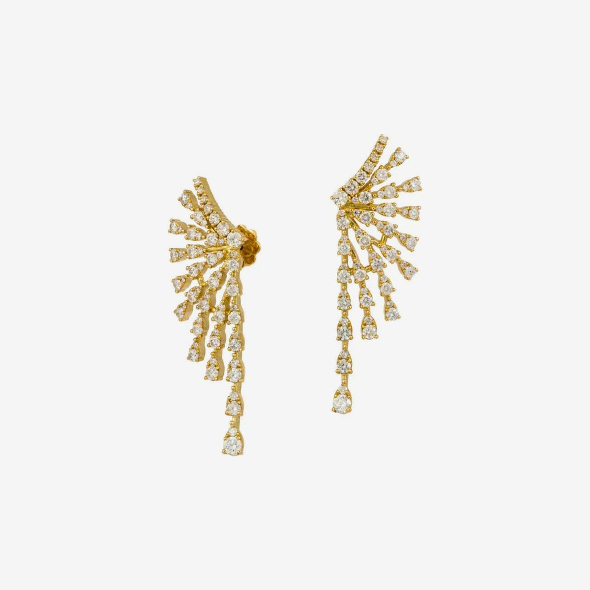 Diamond Splash Earrings in 18K Yellow Gold, gray background | JJ Jewelry Miami