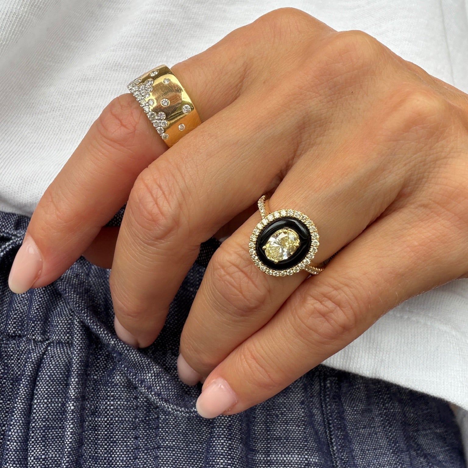Diamond Stardust Wide Band Ring in 18K Yellow Gold