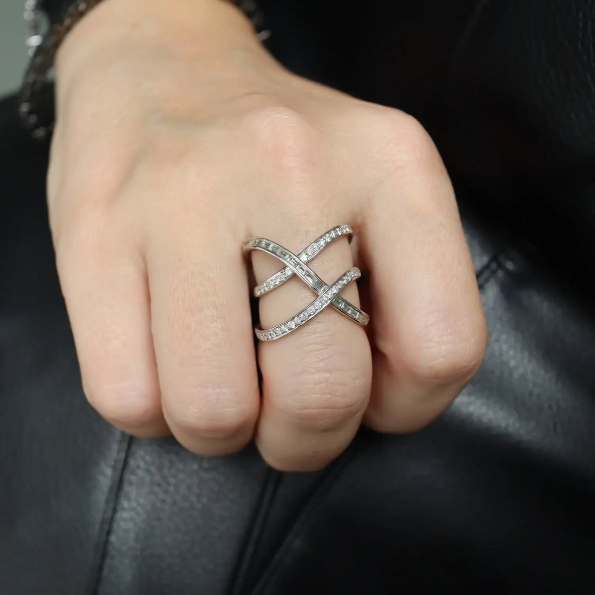 Double Cross Diamond Cocktail Ring, lifestyle view 3 | JJ Jewelry