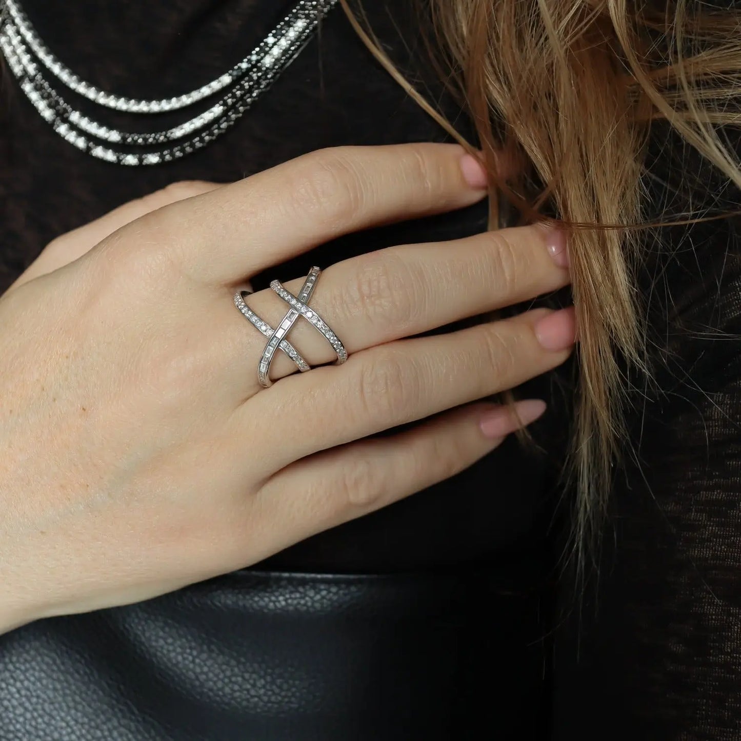 Double Cross Diamond Ring Princess Jewelry Shop