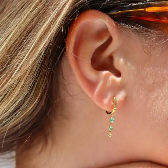 Double Emerald Dancing Hoop Earrings Princess Jewelry Shop
