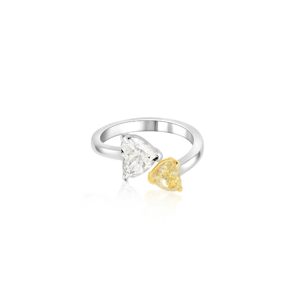 Double Heart Yellow and White Diamond Open Ring Princess Jewelry Shop