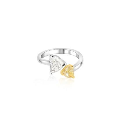 Double Heart Yellow and White Diamond Open Ring Princess Jewelry Shop
