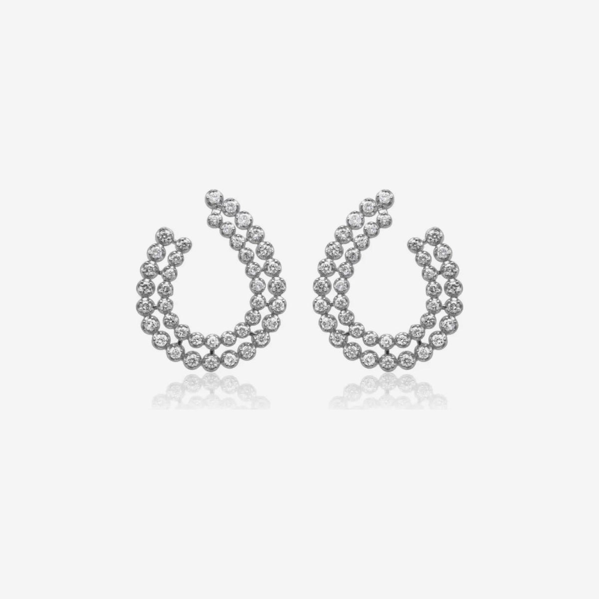 Double Row Diamond Garland Drop Earrings in 14K White Gold, gray background | JJ Jewelry Miami