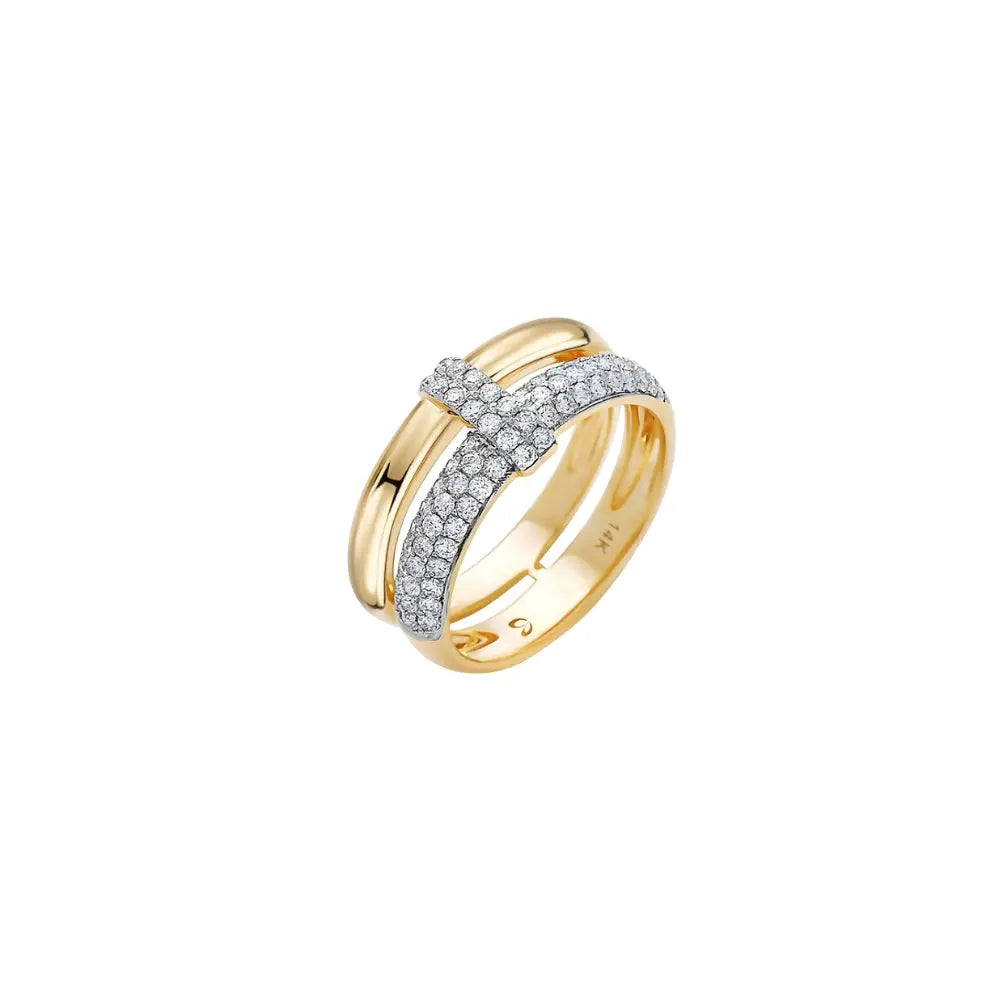 Double Row Pavé Diamond T Ring in 14K Gold | JJ Jewelry Miami