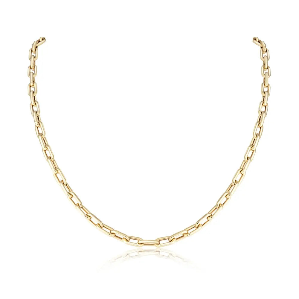 Elongated link chain necklace in 14K yellow gold by JJ Jewelry