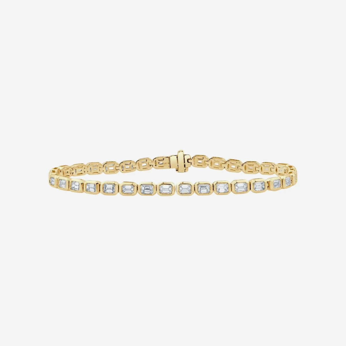 Emerald-Cut Bezel Diamond Bracelet in Yellow Gold | JJ Jewelry
