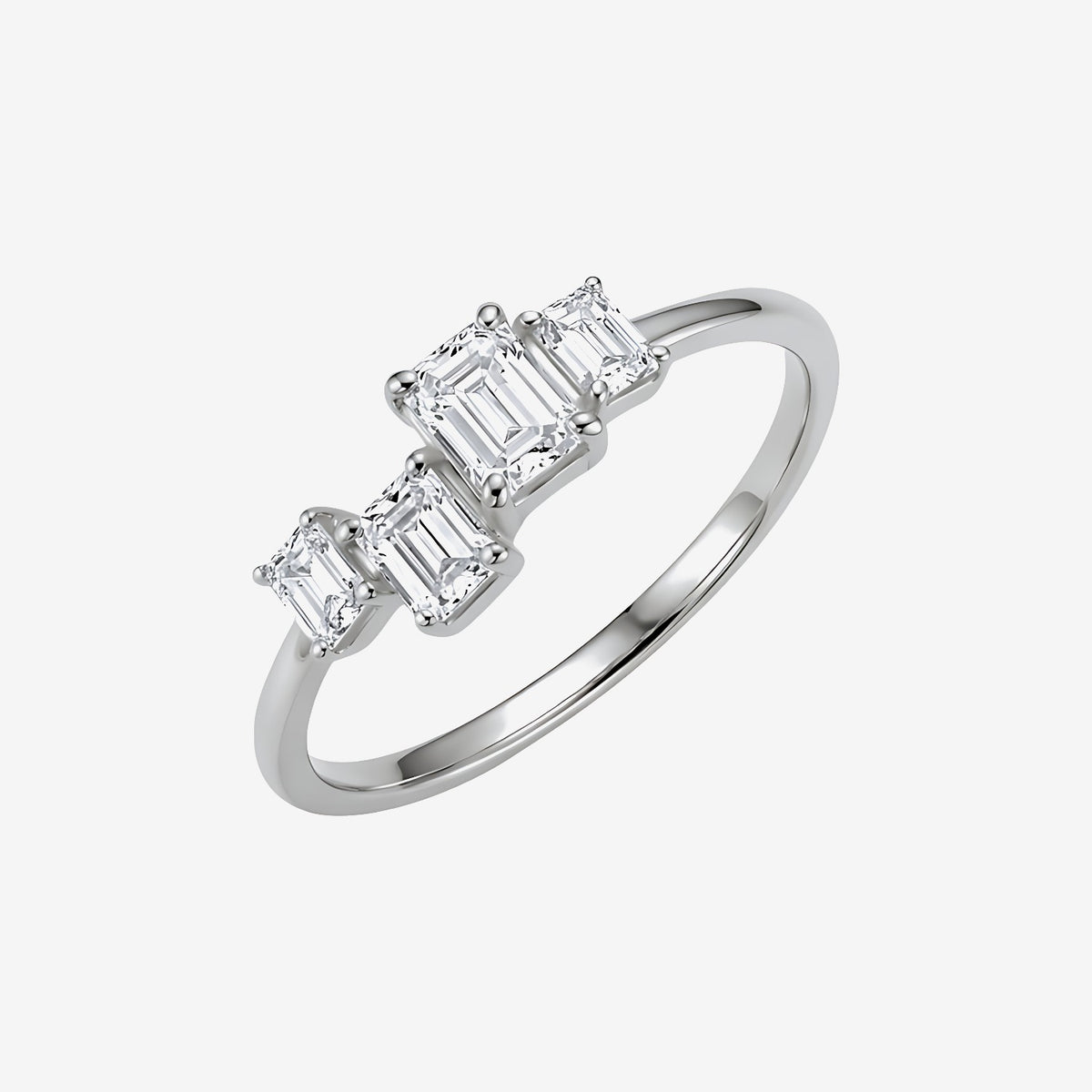 Emerald-Cut Diamond Cluster Pinky Ring in 18K White Gold | JJ Jewelry