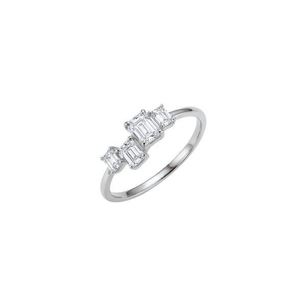 Emerald-Cut Diamond Cluster Pinky Ring in 18K Gold | JJ Jewelry Miami