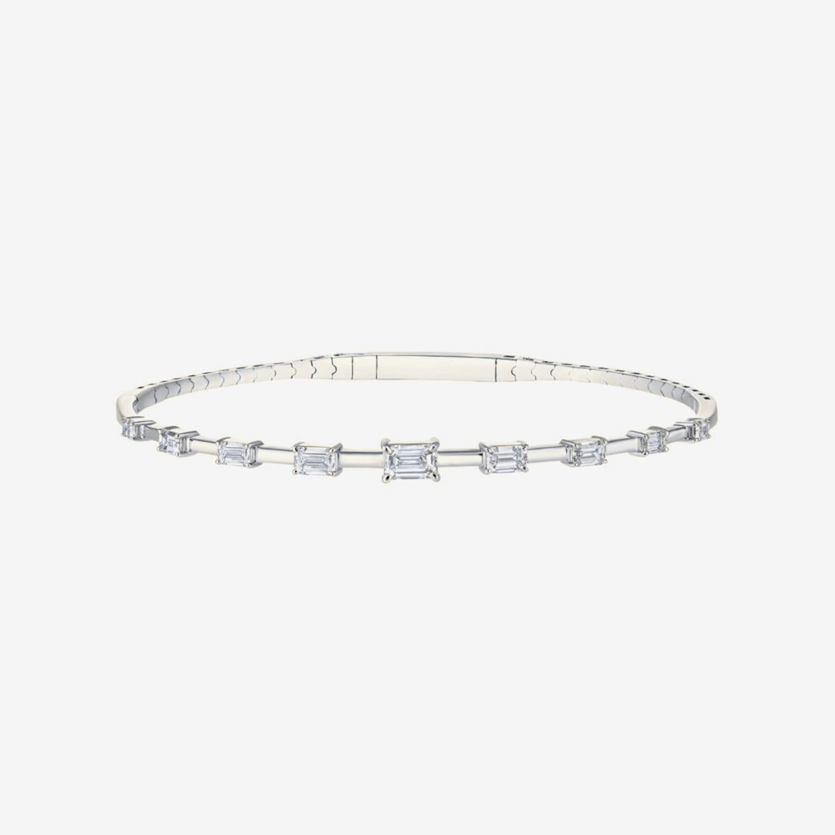 Emerald-Cut Diamond Flexible Bangle in White Gold | JJ Jewelry