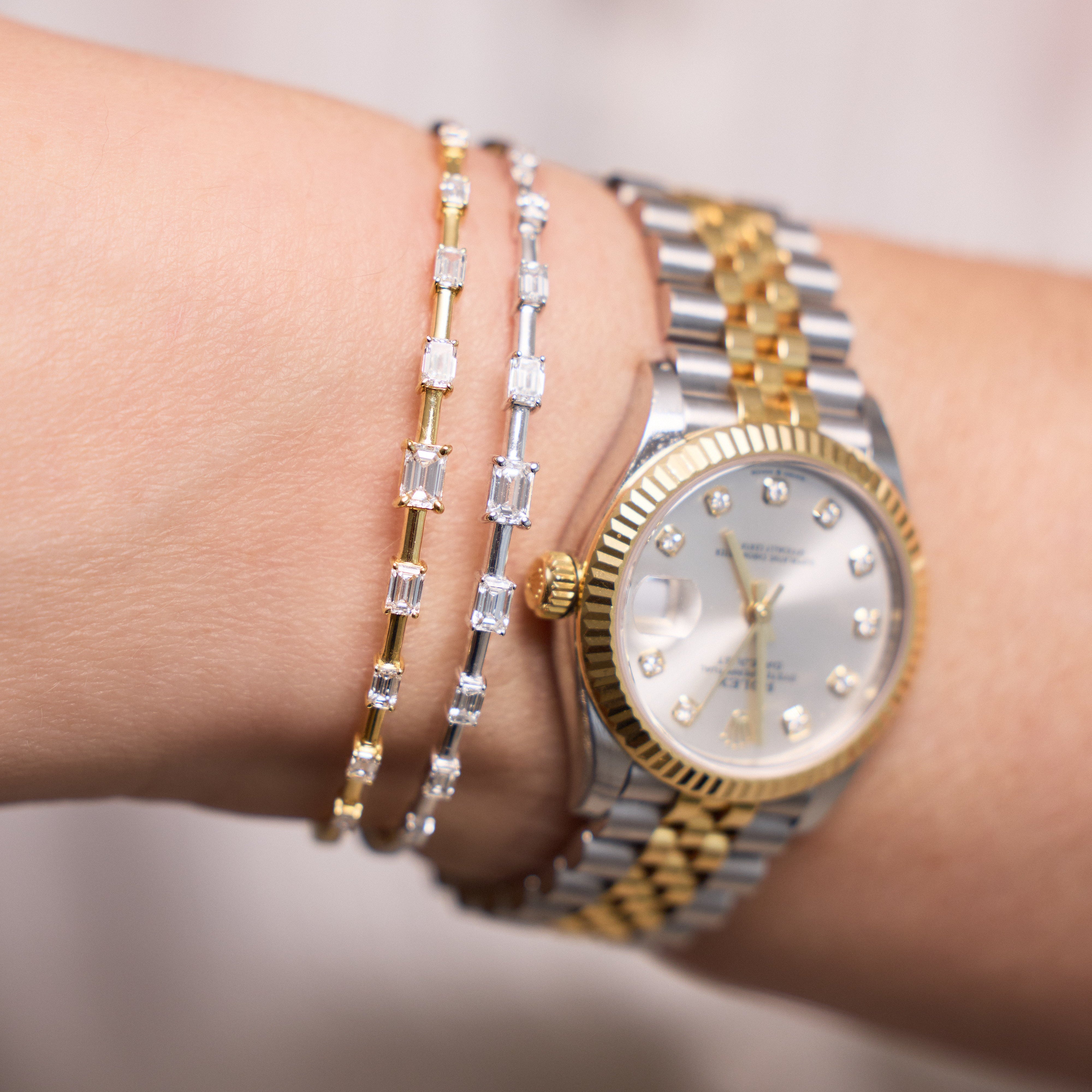 Emerald Cut Diamond Flexible Bangle in 18K Yellow Gold