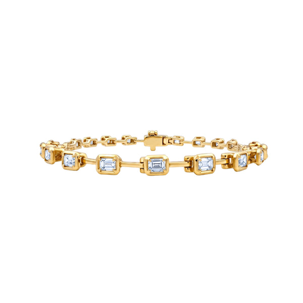 Emerald-Cut Diamond Spaced Bracelet in 18K Yellow Gold | JJ Jewelry Miami