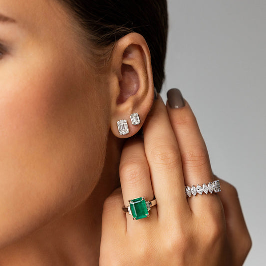Emerald Cut Diamond Stud Earrings Princess Jewelry Shop