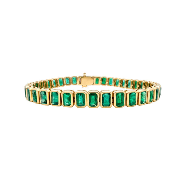 Emerald-Cut Emerald Bezel Tennis Bracelet in 14K Yellow Gold