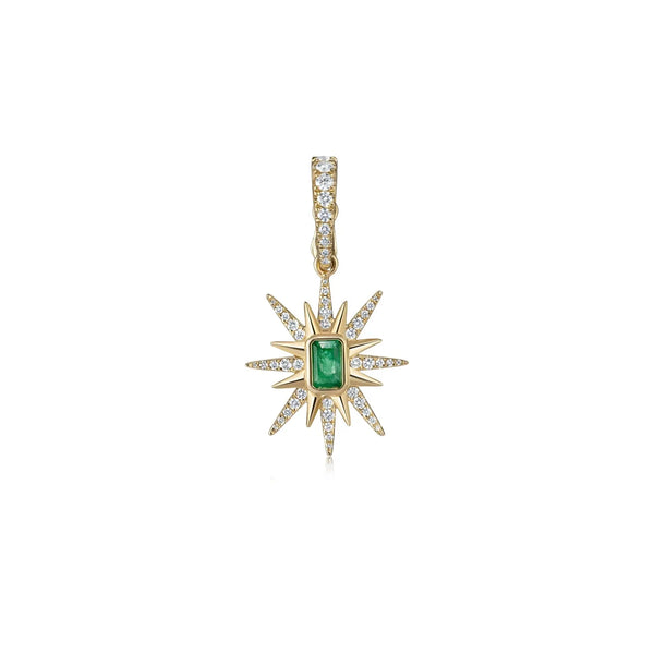 Emerald Starburst Diamond Pendant in 18K Gold | JJ Jewelry Miami