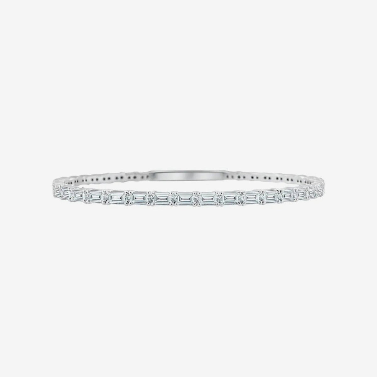 Emerald-Cut and Round Diamond Bangle in White Gold | JJ Jewelry