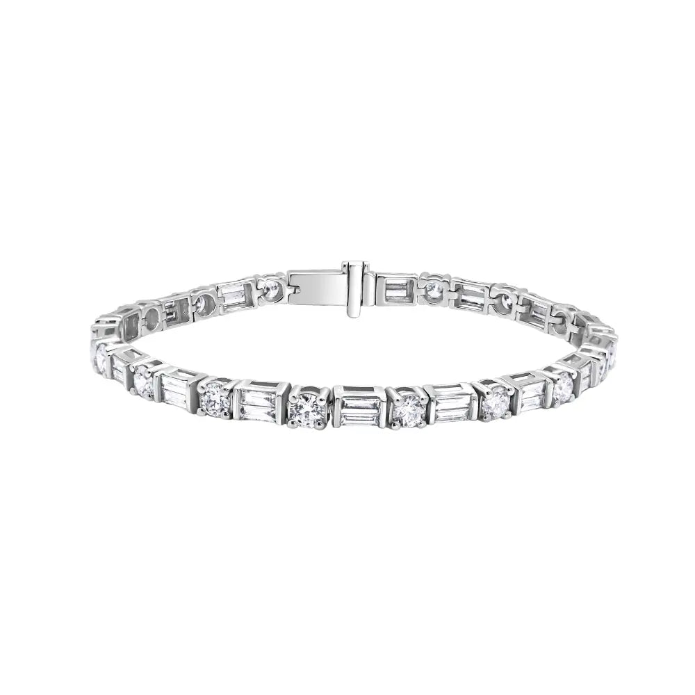 Emerald Cut & Round Diamond Bracelet in 18K White Gold | JJ Jewelry Miami