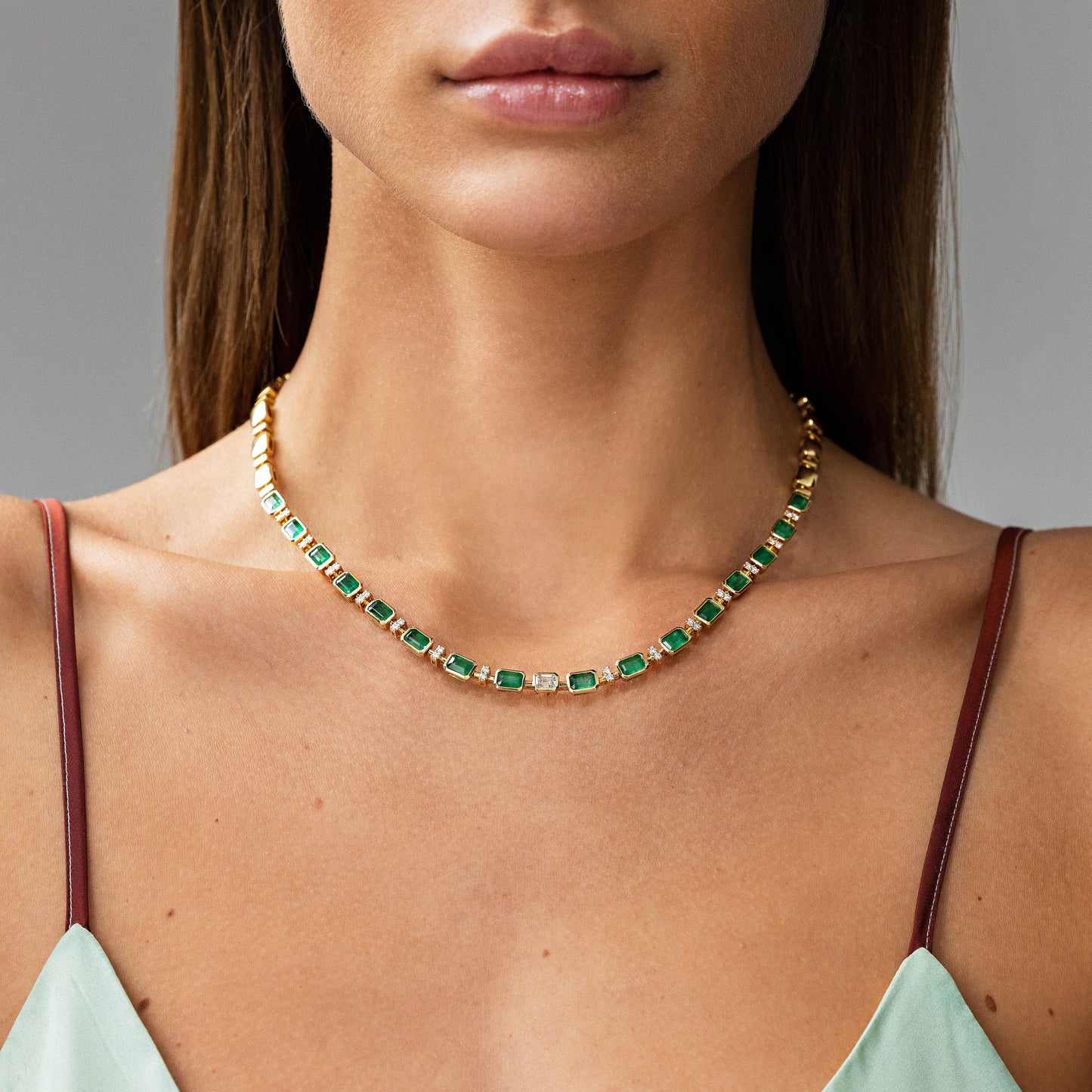 Emerald & Diamonds Lariat Necklace Princess Jewelry Shop