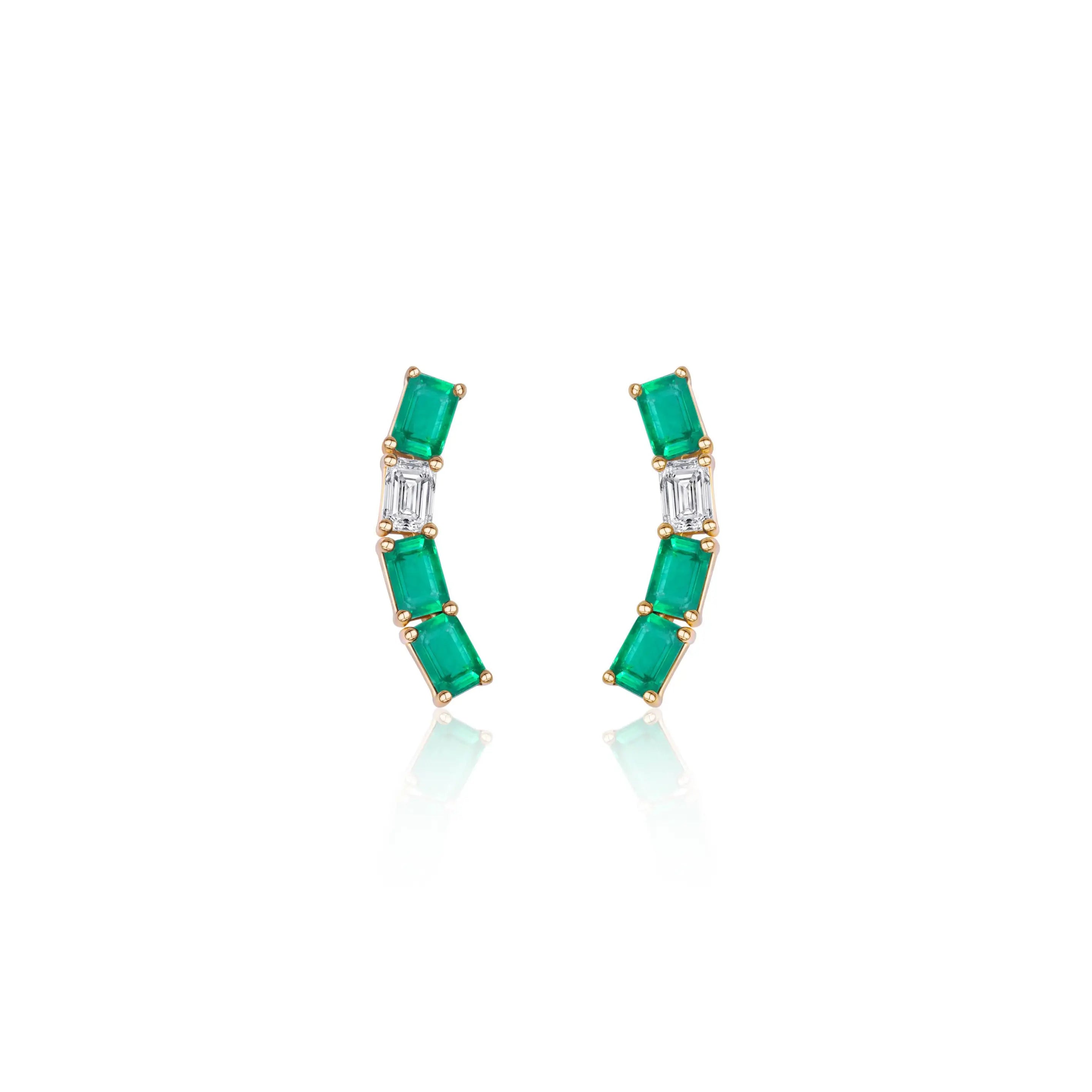 Emerald and Diamond Baguette Ear Crawler Princess Jewelry Shop