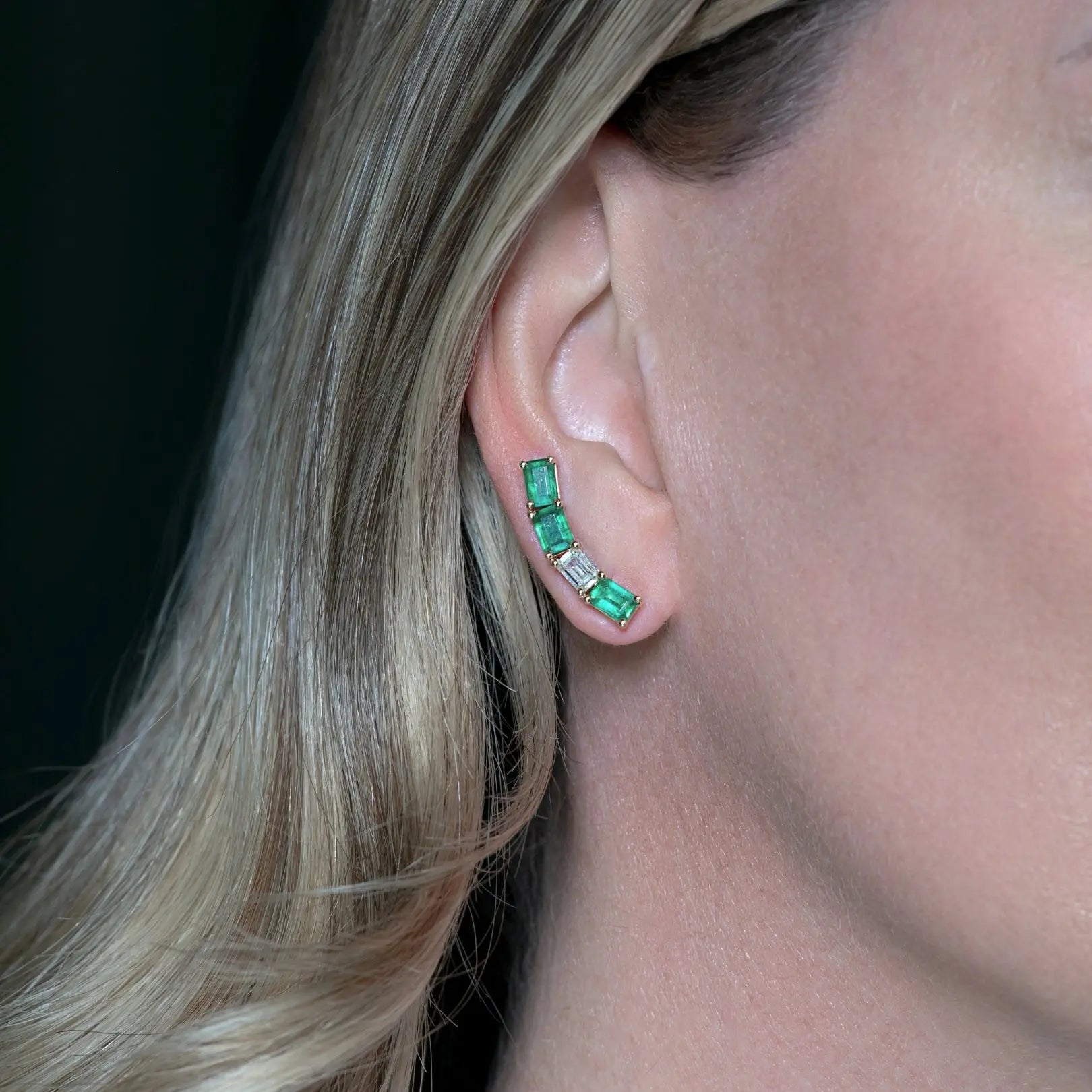 Emerald and Diamond Baguette Ear Crawler-Princess Jewelry Shop