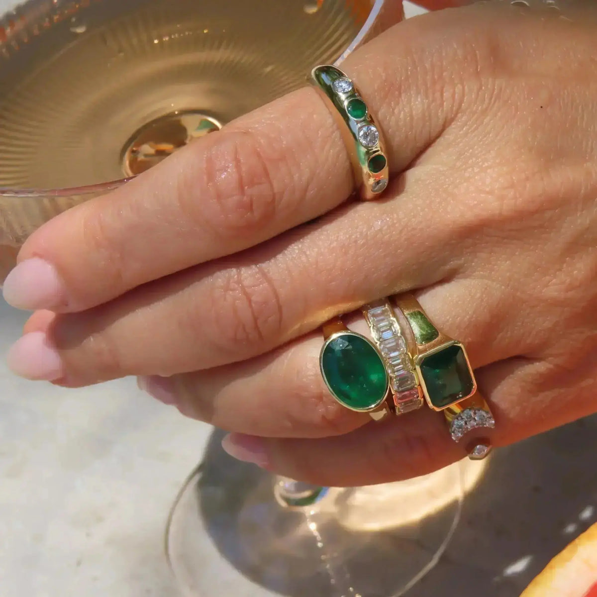 Emerald and Diamond Dome Ring, lifestyle view 2 | JJ Jewelry