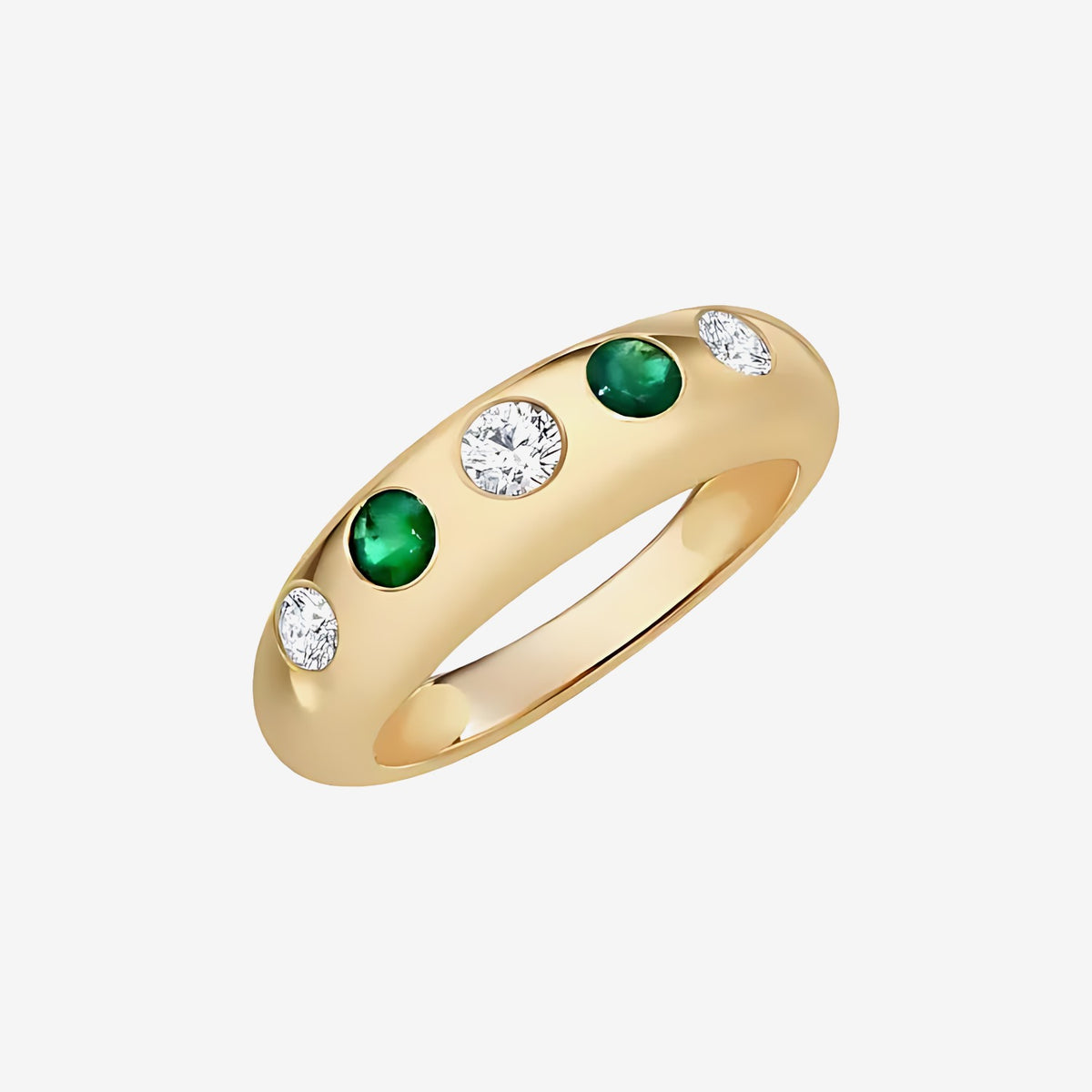 Emerald and Diamond Dome Ring in 14K Yellow Gold | JJ Jewelry