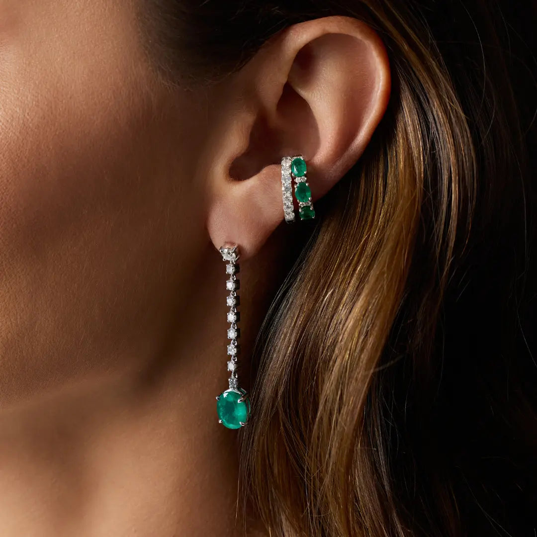   Emerald and Diamond Drop Earrings Princess Jewelry Shop