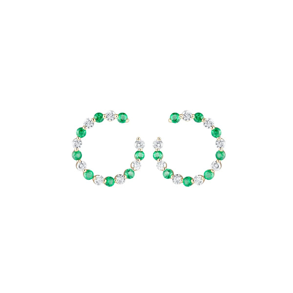 Emerald & Diamond Garland Hoop Earrings in 14K Yellow Gold | JJ Jewelry Miami