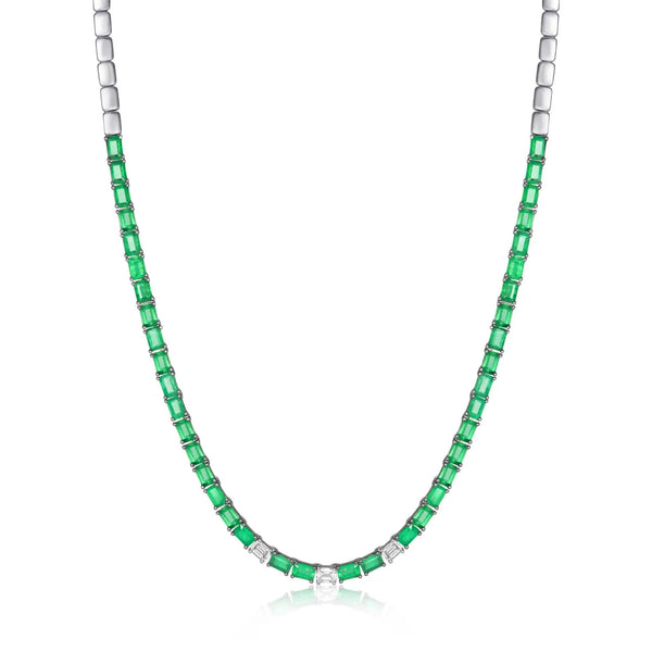 Emerald and Diamond Half Necklace in 18K White Gold | JJ Jewelry Miami