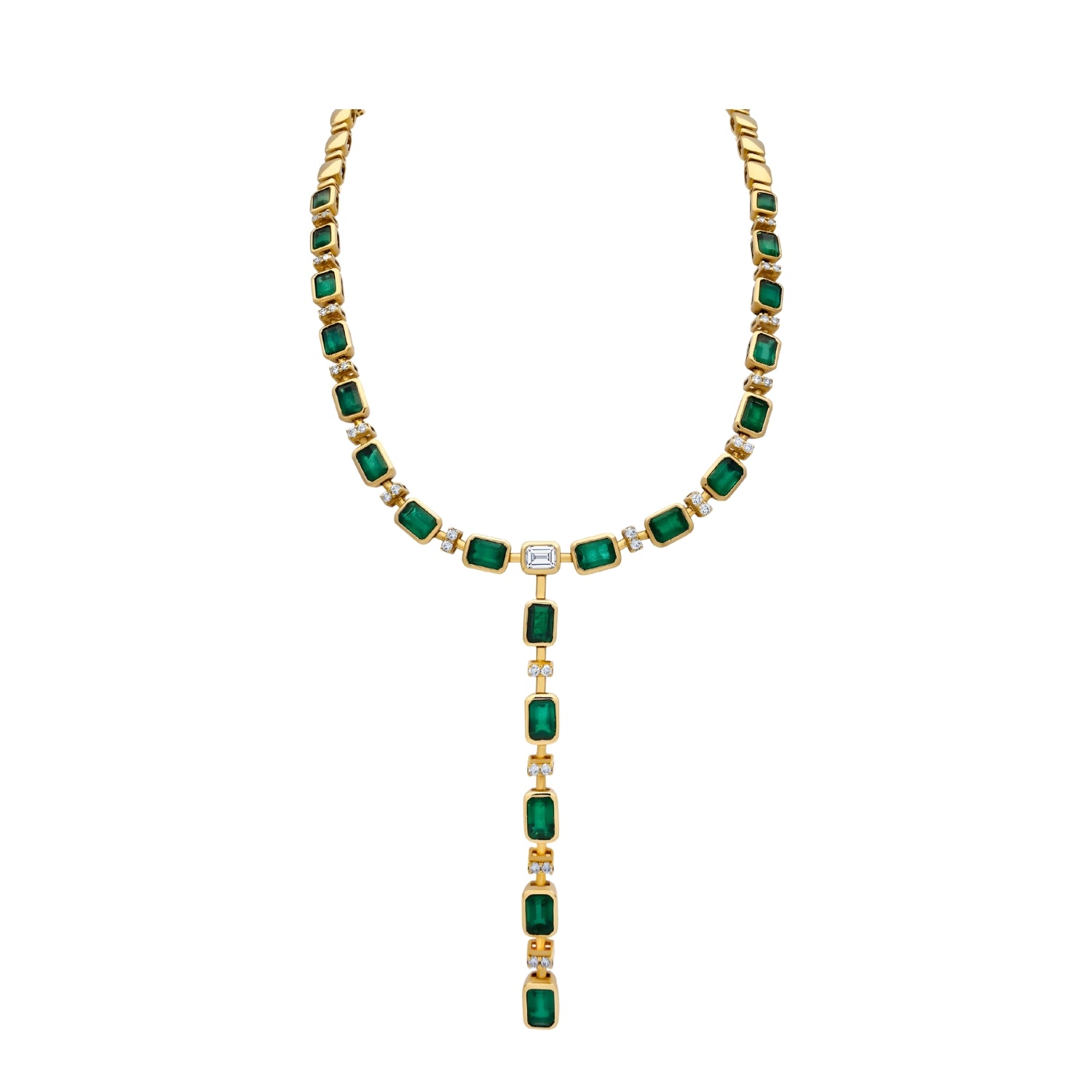 Emerald and Diamond Lariat Necklace in 18K Yellow Gold