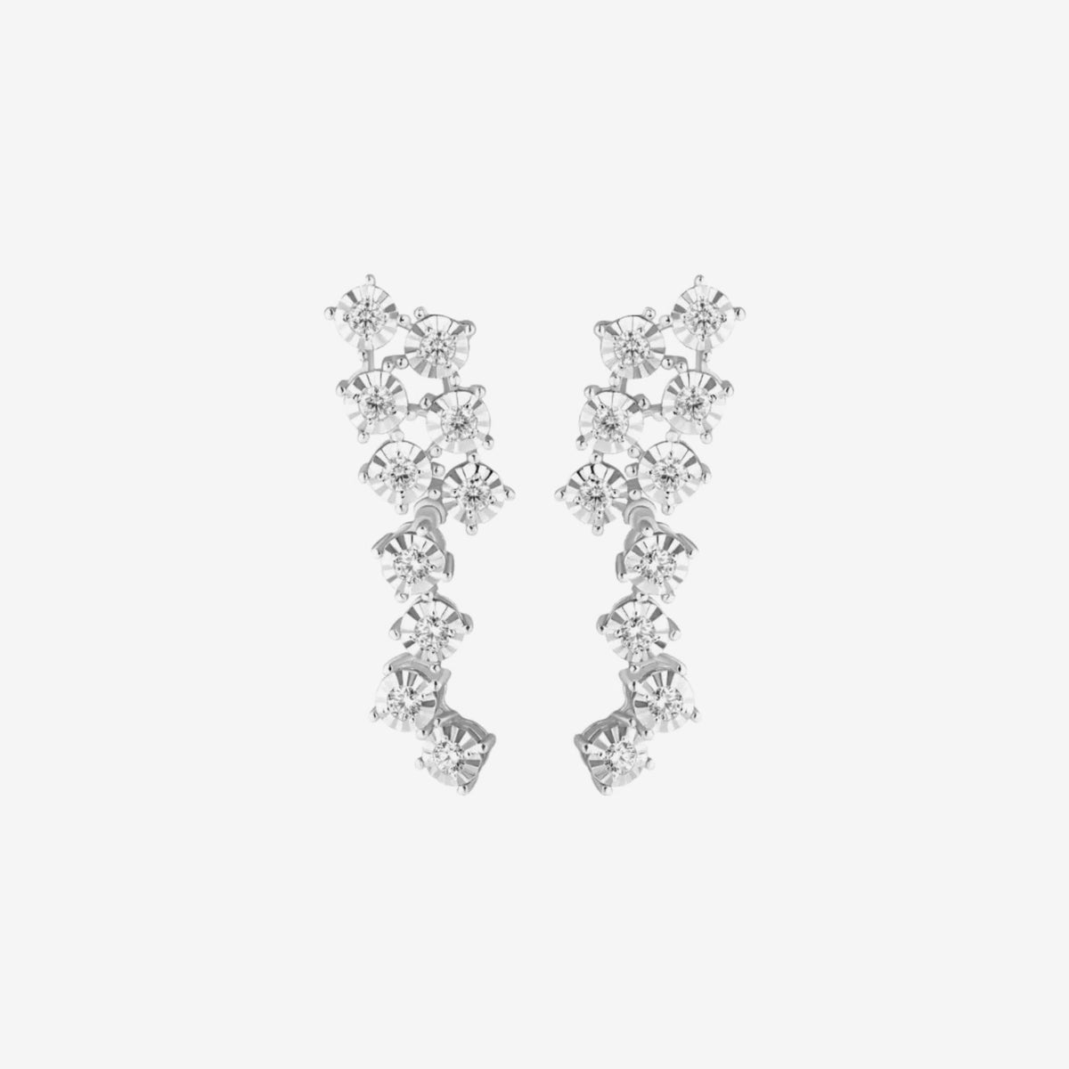 Fireworks Diamond Drop Earrings in 18K White Gold, gray background | JJ Jewelry Miami